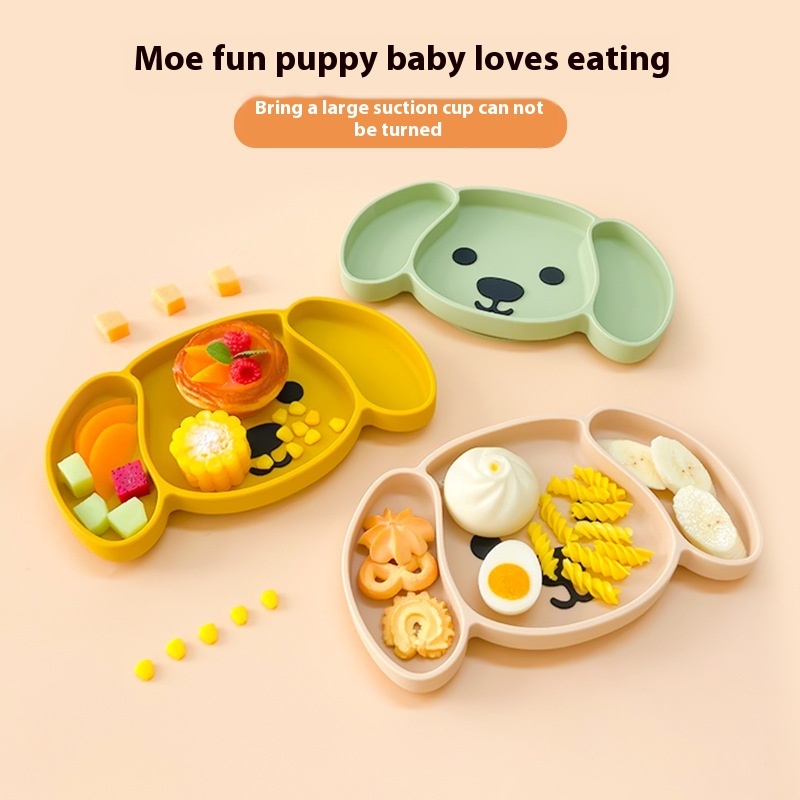 One-piece Compartment Puppy Silicone Meal Tray Baby Suction Cup Food Bowl Children's Meal High Temperature Resistant Feeding Tableware