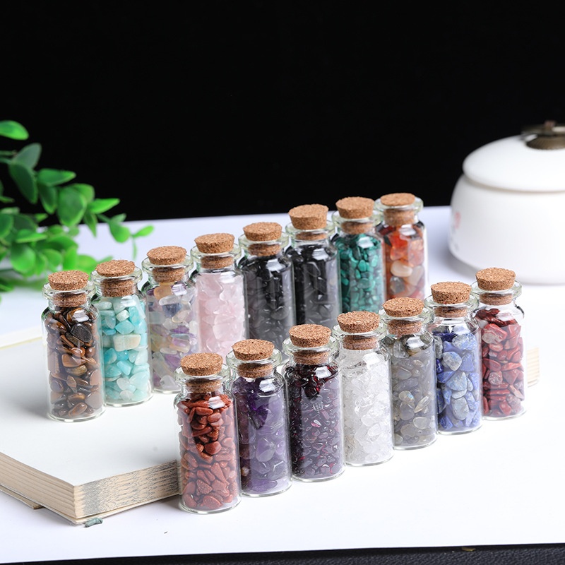 Natural Crystal Gravel Bottle Crystal Gem Drifting Bottle Original Stone Polished Bottle Mineral Standard Ornaments