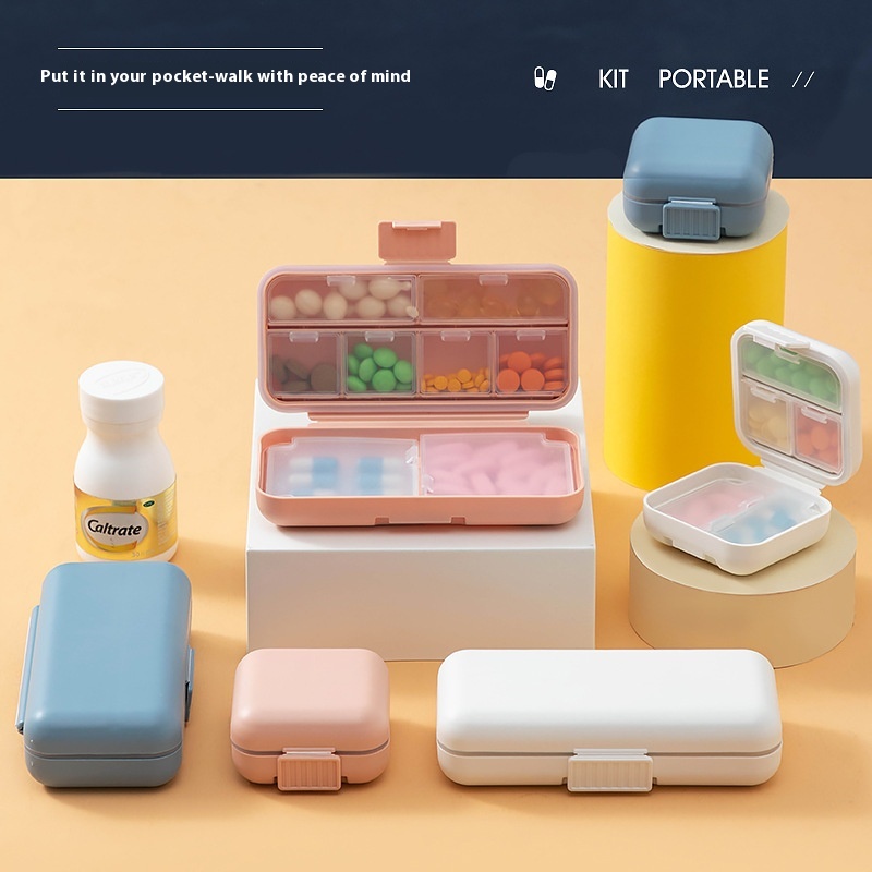 Portable Multi-purpose Portable Medicine Box Silicone Ring Double Seal Anti-smell Compartment Medicine Box For Going Out Home Medicine Box