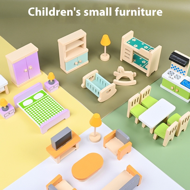 Wooden Small Furniture Children's Play House Simulation Home Set Doll Room Scene Decoration Mini Toys