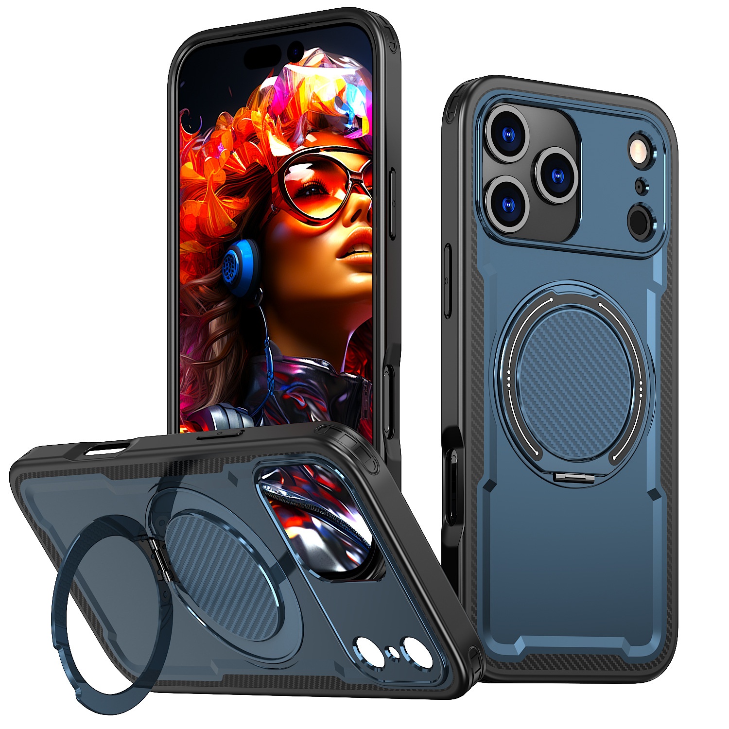 Suitable For IPhone 17 Pro Max Phone Case With 360-Degree Damping Magnetic Stand, 2-in-1 Shockproof For 16 Pro And 15