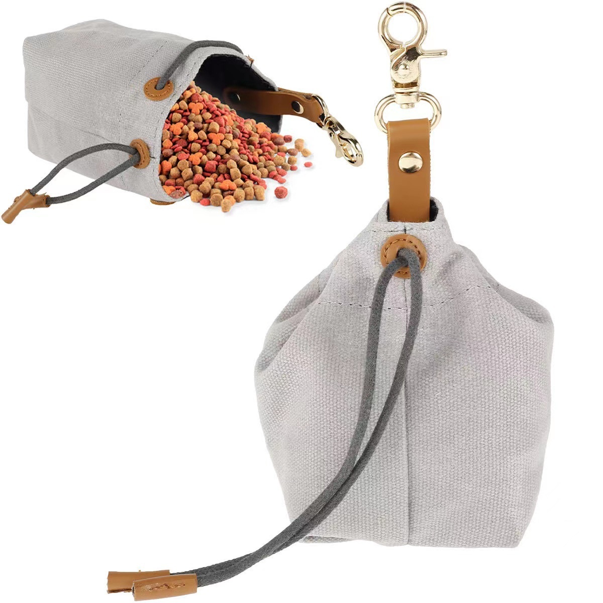 Canvas Dog Food Bag Drawstring Pet Snack Bag Convenient Waist Hanging Pet Foraging Bag