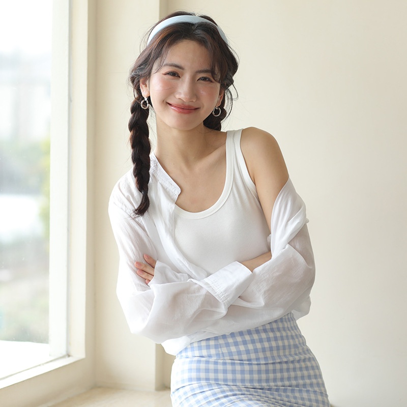 Spring And Summer Thin Camisole Women's Sleeveless T-shirt Inner Bottoming Shirt Korean Style Wide Shoulder Strap White Top