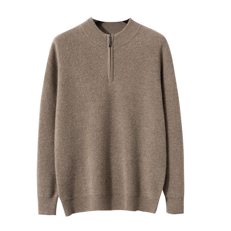 Soft Waxy Cashmere Autumn And Winter Men's Half Zipper Collar Solid Color Flat Casual Short Knitwear Sweater