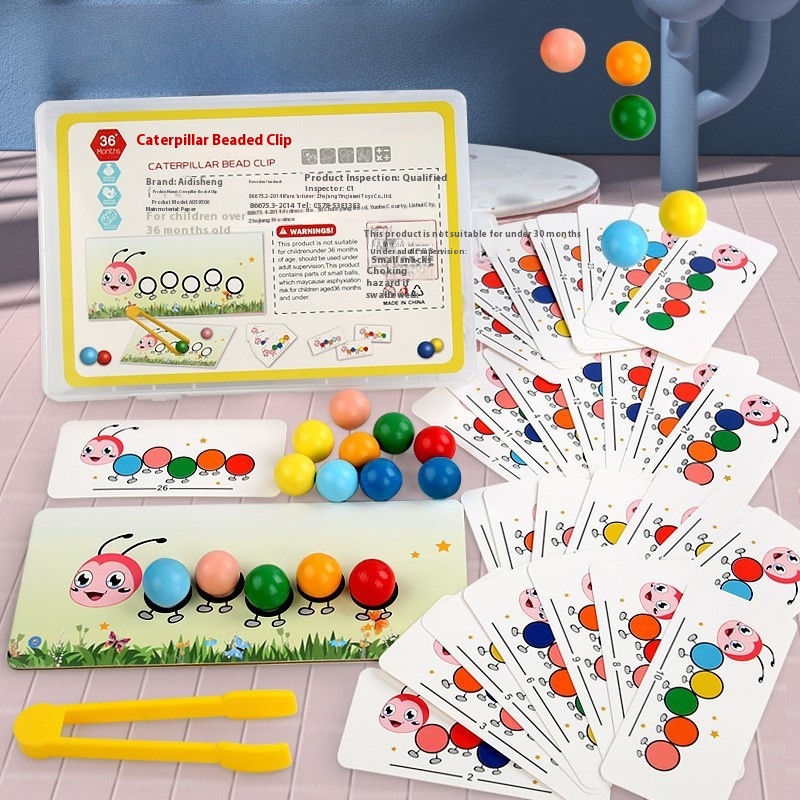 Children's Caterpillar Bead Clipping Ball Test Tube Early Education Intelligence Game Color Recognition Teaching Tool Toy