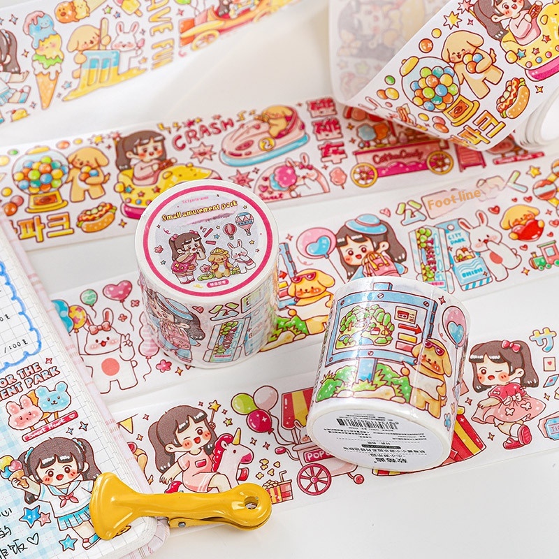 Paper Trace Special Oil Tape Softberry Jam Little Amusement Park Series Cute Girl Cartoon Handbag Decoration Decorative Stickers