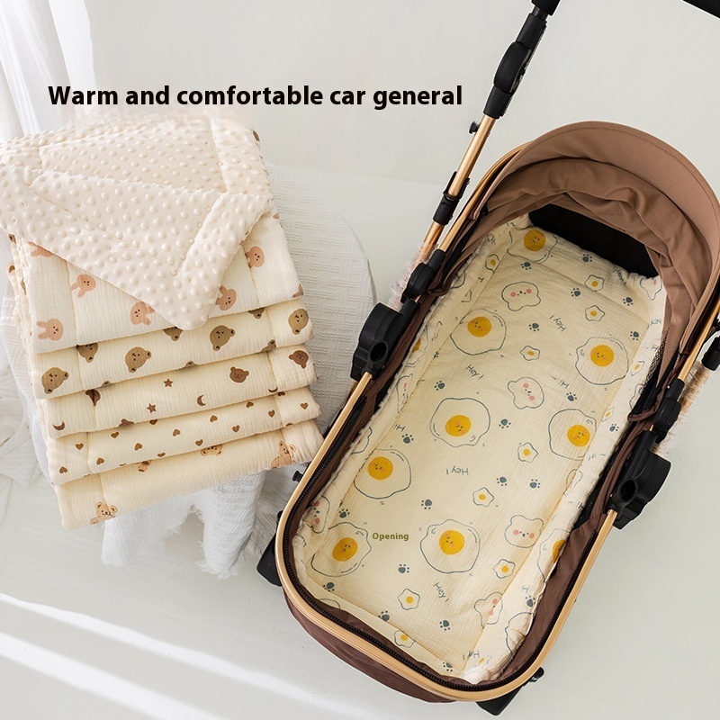 Baby Stroller Mat Baby Stroller Artifact Crepe Bean Velvet Autumn And Winter Thick Warm Baby Stroller Cotton Mat
