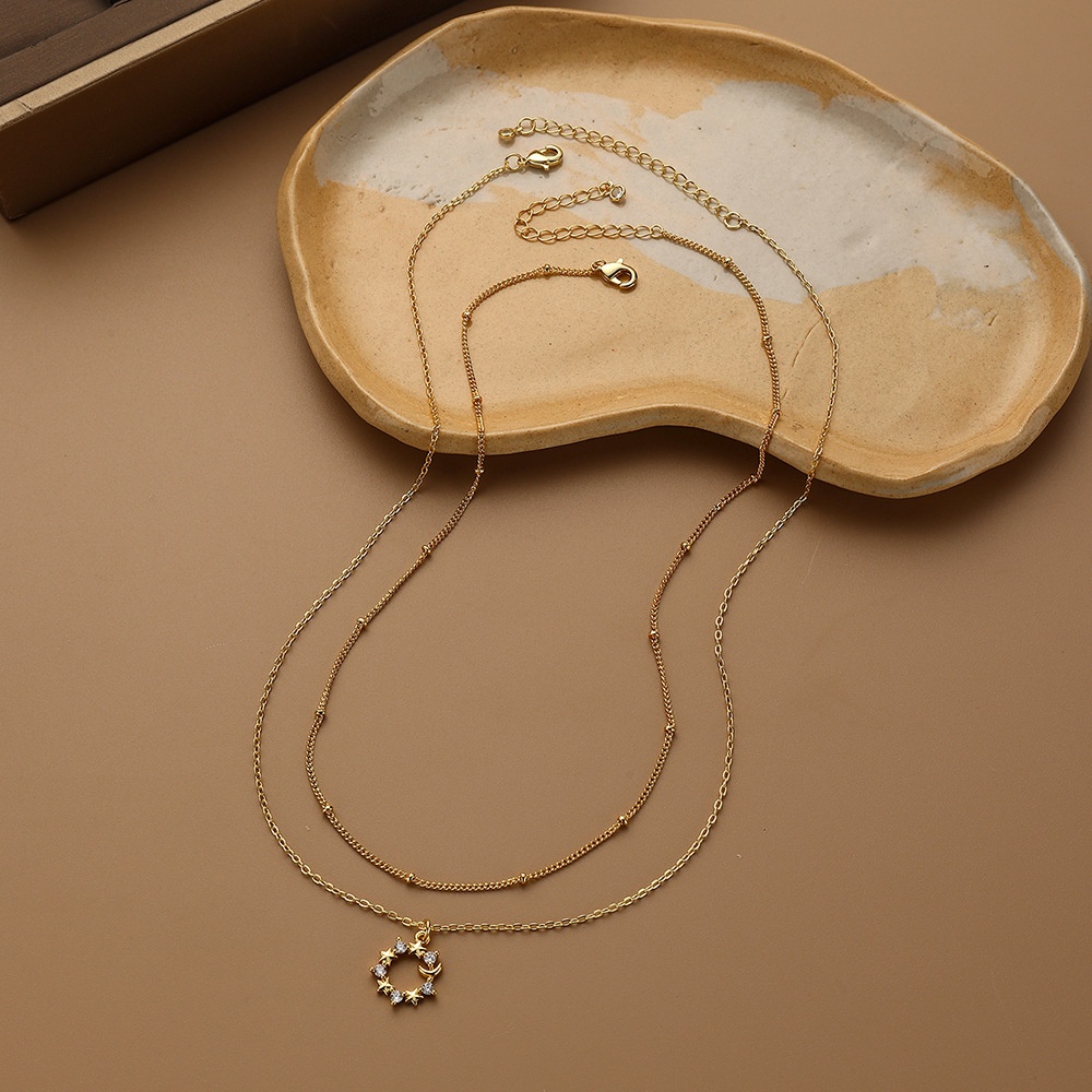 Retro Simple Fashion Necklace Chain Niche Design Double Layer Zircon Star Chain Women Necklace Gift