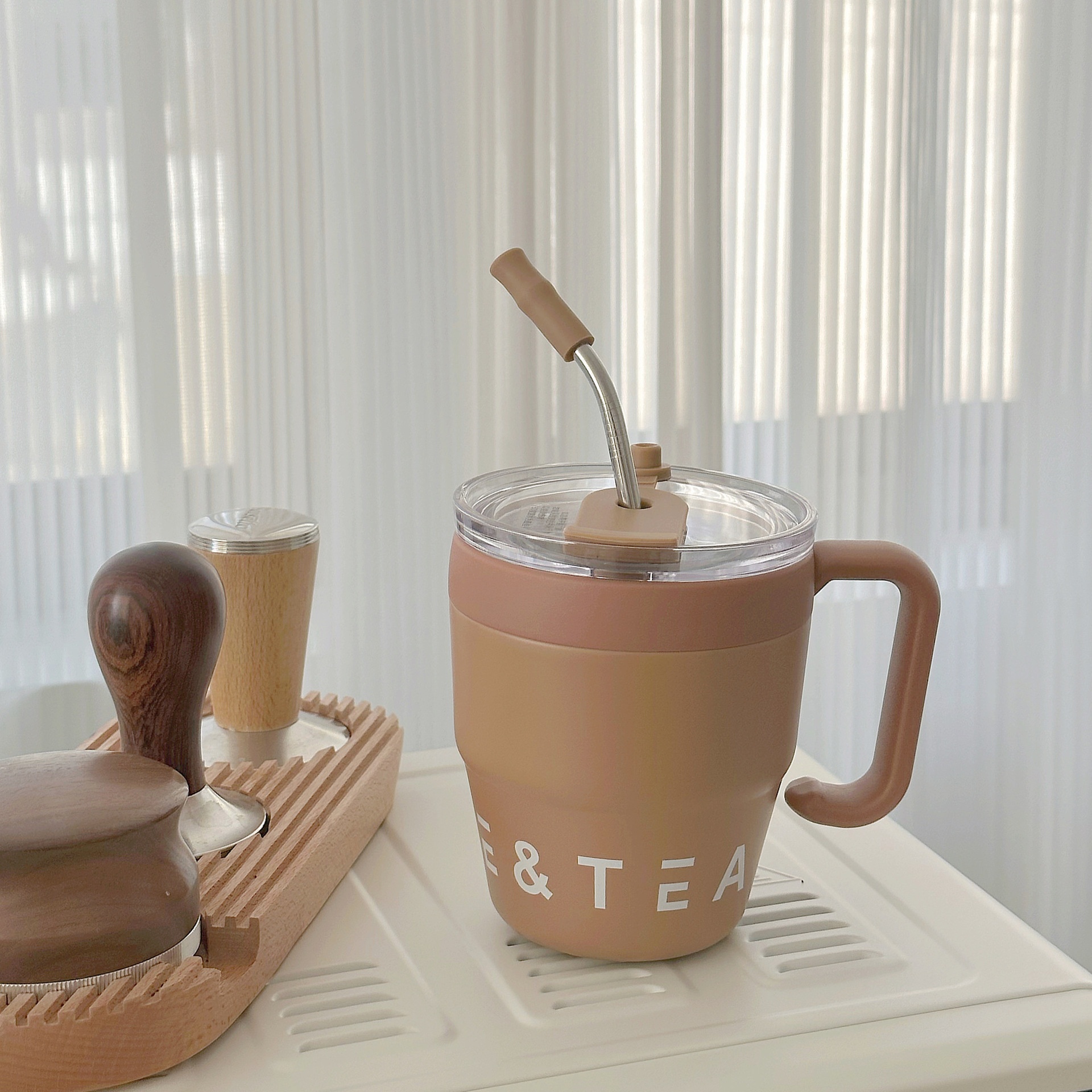 Thermos Cup Women's High-value Water Cup Office Stainless Steel Straw Cup Double Drink Coffee Cup Mug