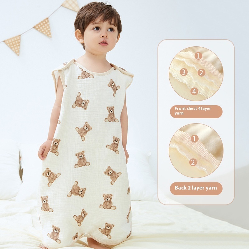 Baby Gauze Vest Sleeping Bag Children's Summer Thinborn Baby Anti-kicking Quilt Front4 Back2 Layers Sleeveless Sleeping Bag