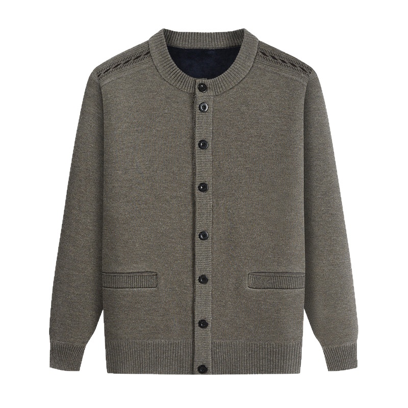 Middle-aged Dad Cardigan Sweater Autumn And Winter Warm Knitted Sweater Grandpa Thickened Velvet Jacket Men's Clothes For The Elderly