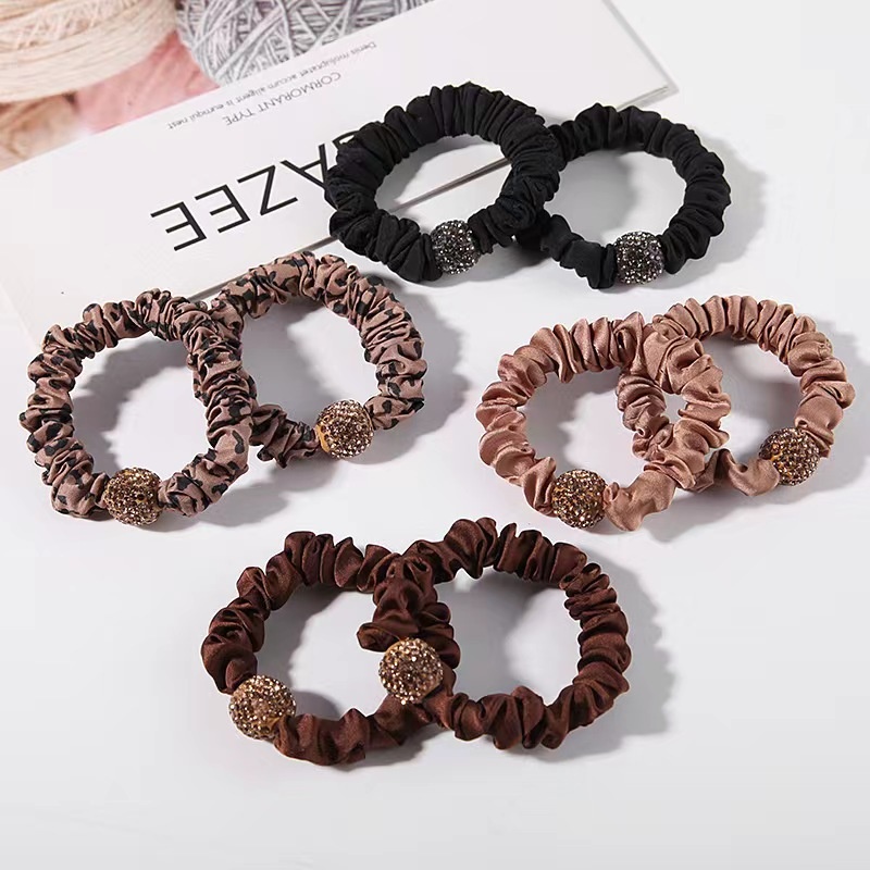 Rhinestone Leopard Print Hair Band Korean Large Intestine Hair Band High-grade Ponytail Hair Rope Hair Rubber Band Female Simple