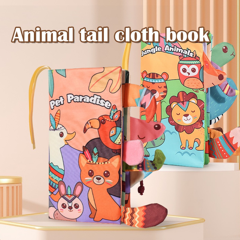 English Baby Cloth Book Three-dimensional Tail Baby Cloth Book Tear-resistant Early Education Sound Paper Book Toy Cognitive Children