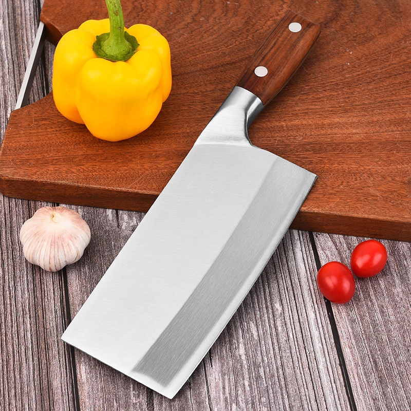 Wooden Handle Stainless Steel Kitchen Knife Household Double Nail Wooden Handle Slicing Knife Kitchen Meat Cutting Knife Kitchen Knife