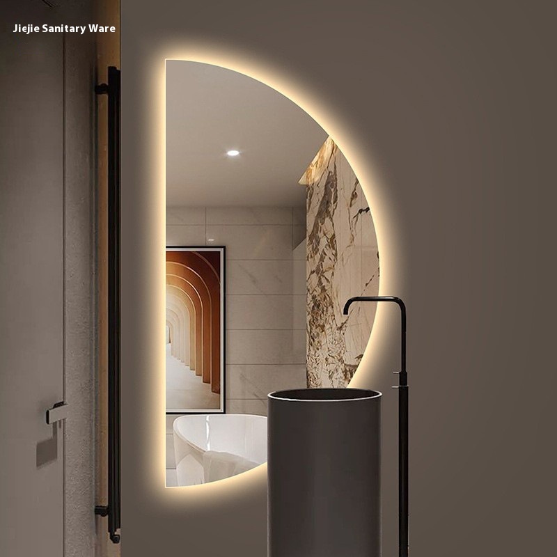 Smart L E D Illuminated Bathroom Mirror Wall-mounted Semi-circular Bathroom Wall-mounted Toilet Sink Vanity Mirror