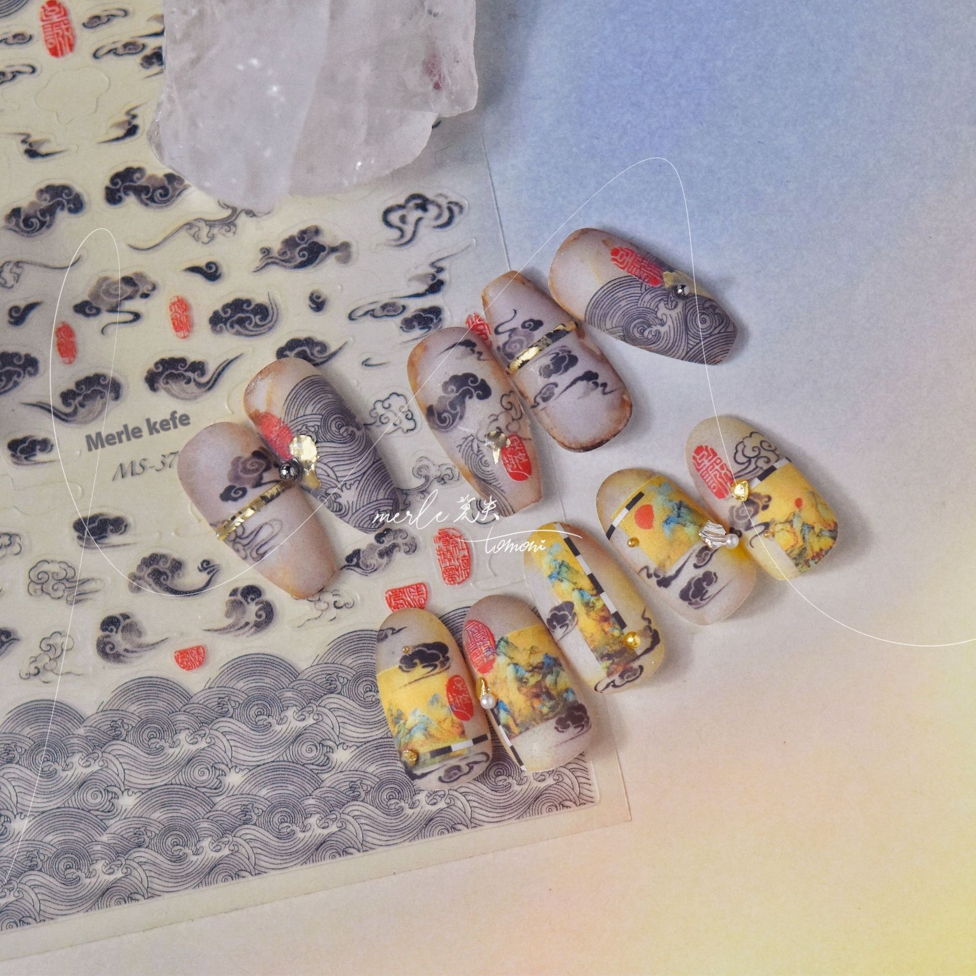 Tomoni Thin And Tough Nail Stickers Moshi Cooperation Retro Nail Stickers National Style Characters MS378