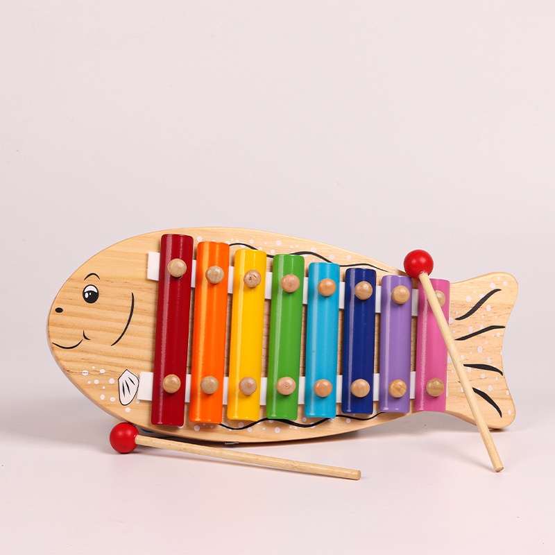 Small Fish Shape Infants And Young Children's Wooden Eight-note Piano Early Education Baby Toy1-2-3 Years Old Wooden Solid Wood
