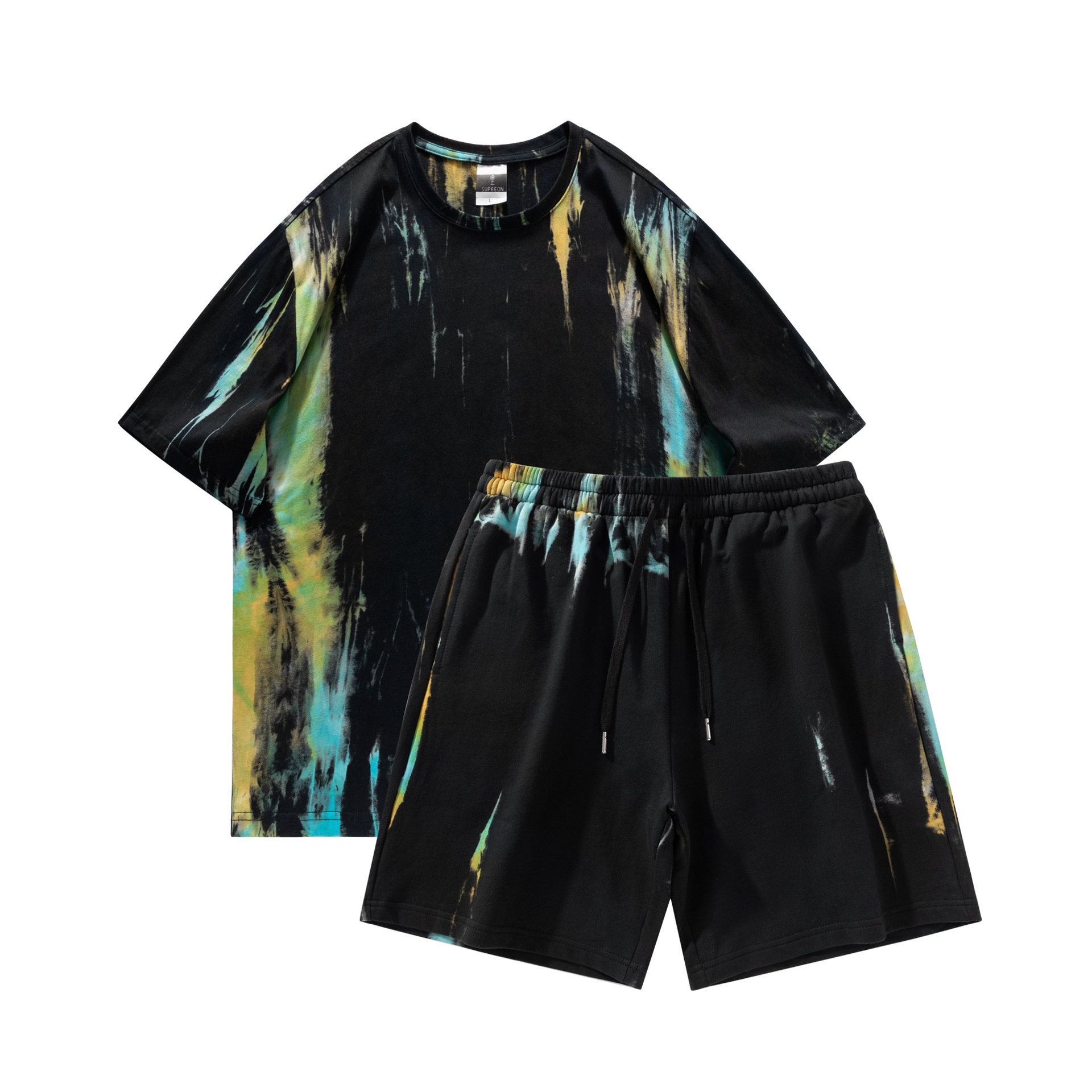 Men's Suit T-shirt American Retro Heavy Summer Tie-dye Short-sleeved Shorts Casual Two-piece Suit For Men