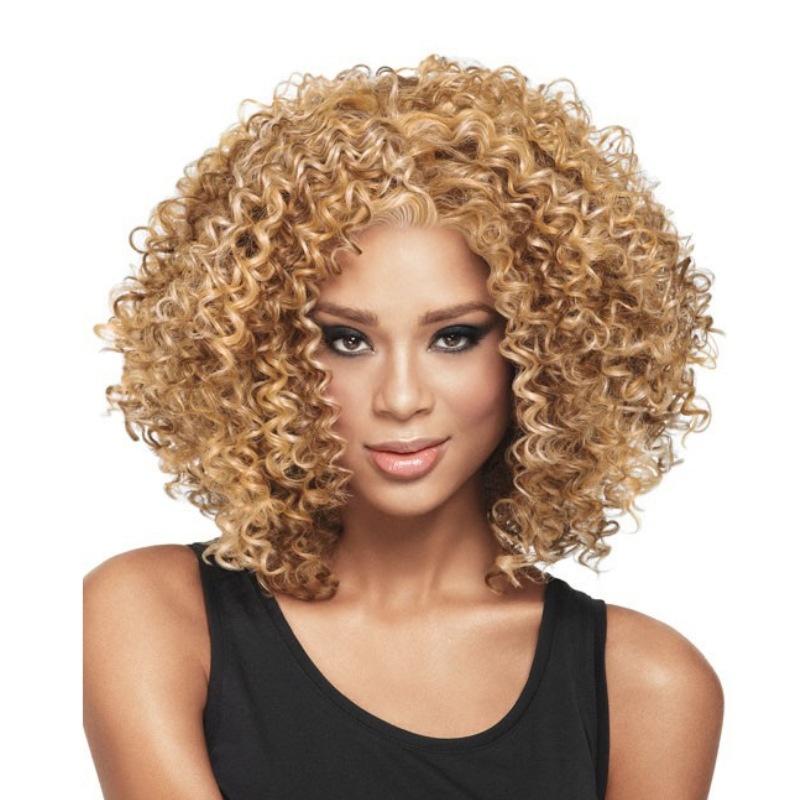 European And American Wigs For Women With Short Curly Hair, Golden Fashion, African Small Curly Black Hair, Afro, Fluffy Wig, Full Headgear