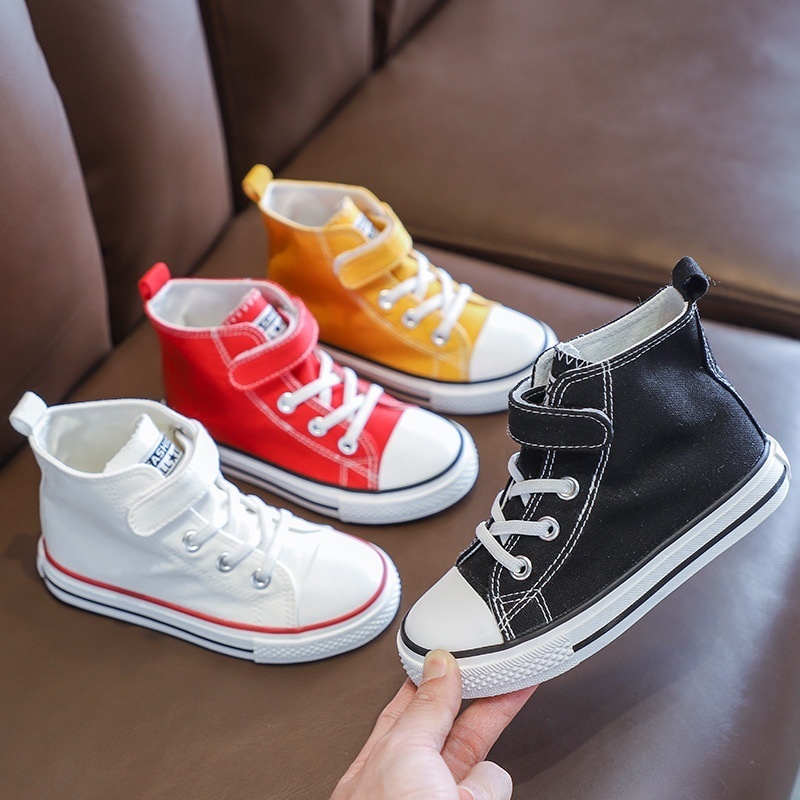 Children's High-top Canvas Shoes Summer Boys And Girls Korean Version All-match Sneakers Small,Medium And Large Children's Soft-soled White Shoes