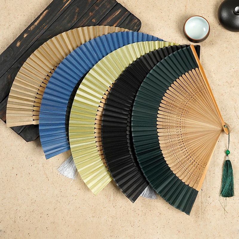 Green Head Bone Bamboo Fan Hollow Silk Ancient Style Folding Fan For Ladies Scenic Area Chinese Style Gift Folding Fan Can Be Printed With