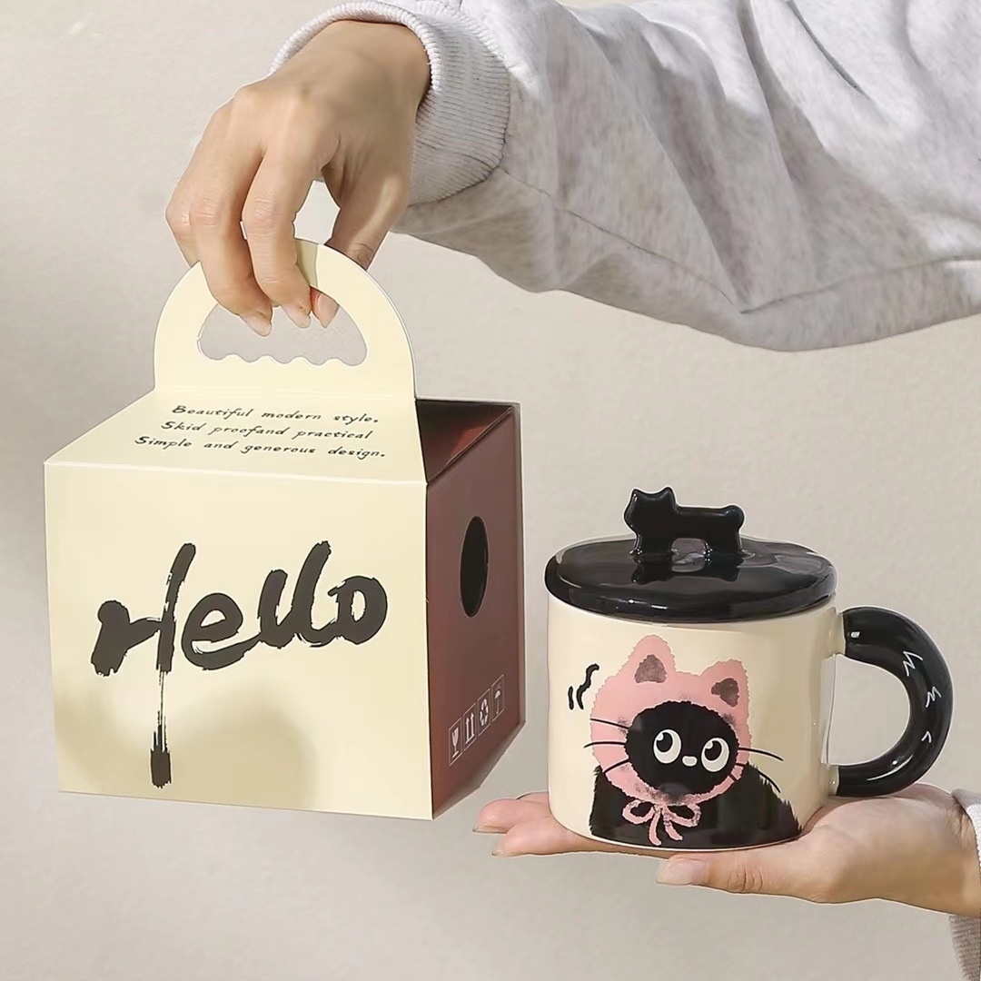 Creative Personality Cat Mug With Lid Accompanying Gift Drinking Cup Cute Ceramic Coffee Cup Office Cup
