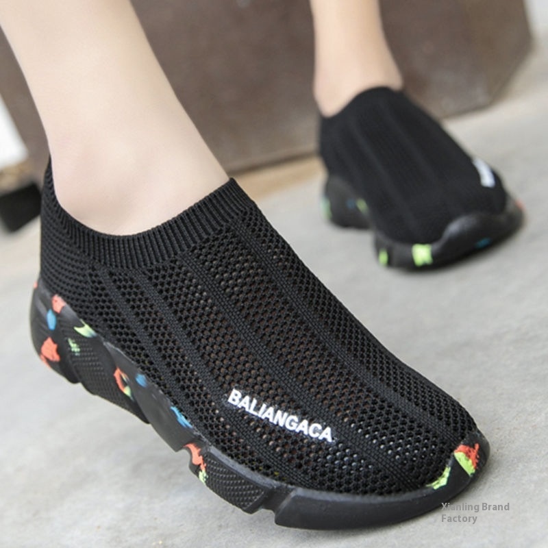 Spring And Summer Socks And Shoes For Women, Flats Hollow Elastic Single Mesh Shoes, Breathable Mom Running Shoes, Couple Dad Shoes