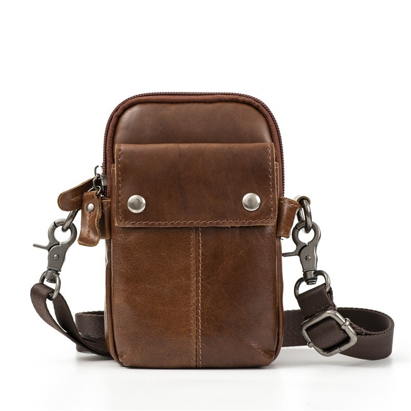 07160715 Men's Waist Bag Mobile Phone Bag Waxed Leather Trouser Waist Bag Retro Large Capacity Outdoor Messenger Backpack