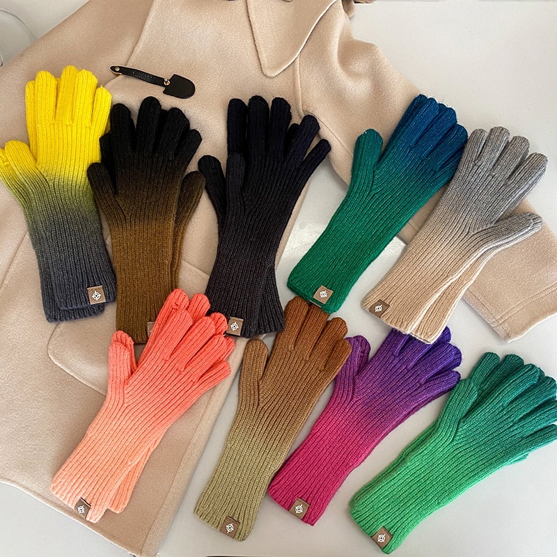 Korean Gradient Color Gloves Fingerless Touch Screen Gloves Winter Warm Fashion Style Internet Celebrity Gloves - 1