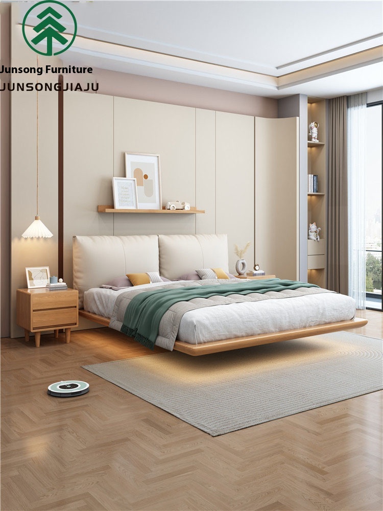 Ash Wood Suspended Bed Without Bedside Bed Frame Frame Solid Wood Short Bed Small Apartment Tatami Bed Light Luxury Double Bed