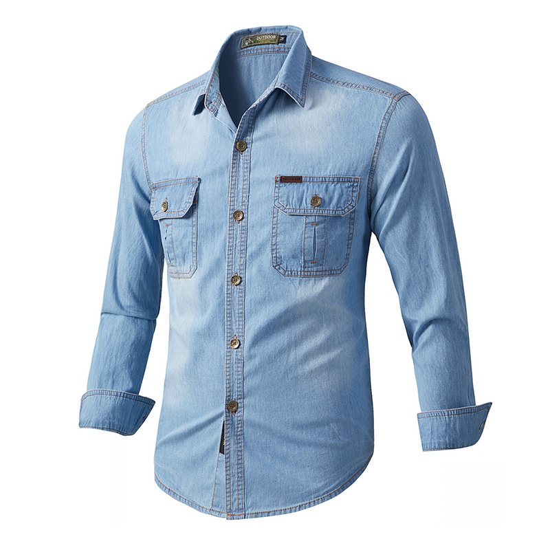 Spring Denim Shirt Men's Workwear Long-sleeved Shirt European And American Washed Shirt Autumn Men's SHIRTInch Shirt