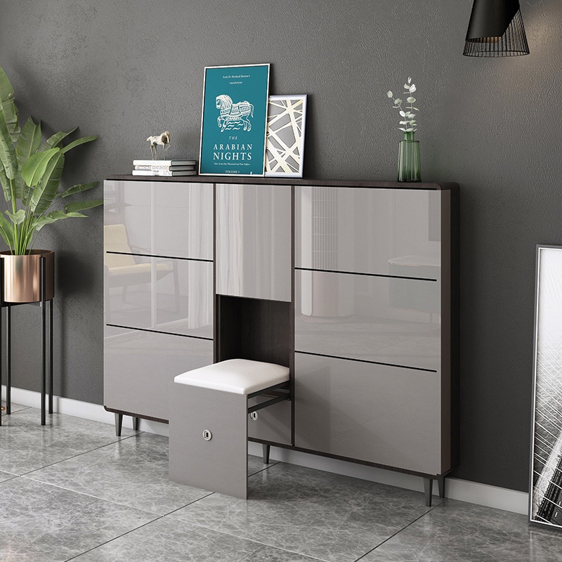 Light Luxury Ultra-thin Shoe Cabinet17cm Entrance Hall Cabinet Italian Home Door Flip Bucket Storage Decoration Cabinet Large Capacity