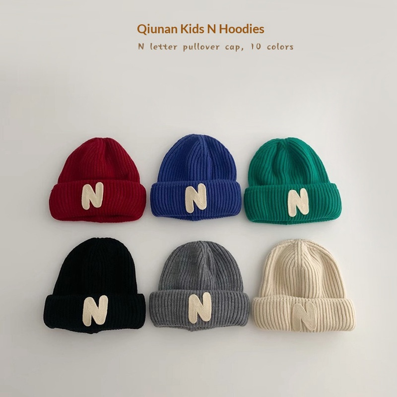 Qiunan Children's Hat Autumn And Winter Letter Embroidery Baby Knitted Hat Baby Wool Hat