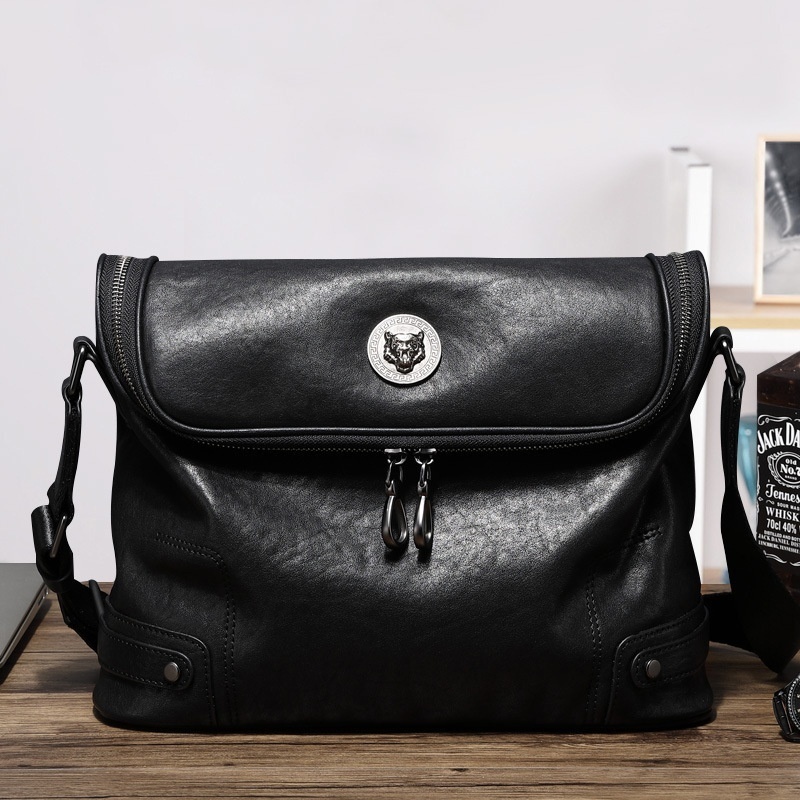 Style Shoulder Bag Men's Genuine Leather Leisure Multifunctional Vertical Leisure Messenger Bag First Layer Cowhide Large Capacity Men's Bagy