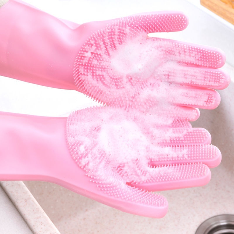 Silicone Dishwashing Gloves Household Thick Durable Cleaning Kitchen Housework Gloves Car Washing Clothes Bathing Gloves