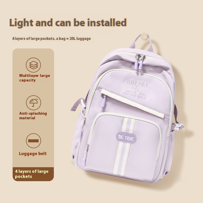 Middle School Student Schoolbag Large Capacity Lightweight Travel Female Junior High School Student Fashion Commuter Schoolbag Backpack