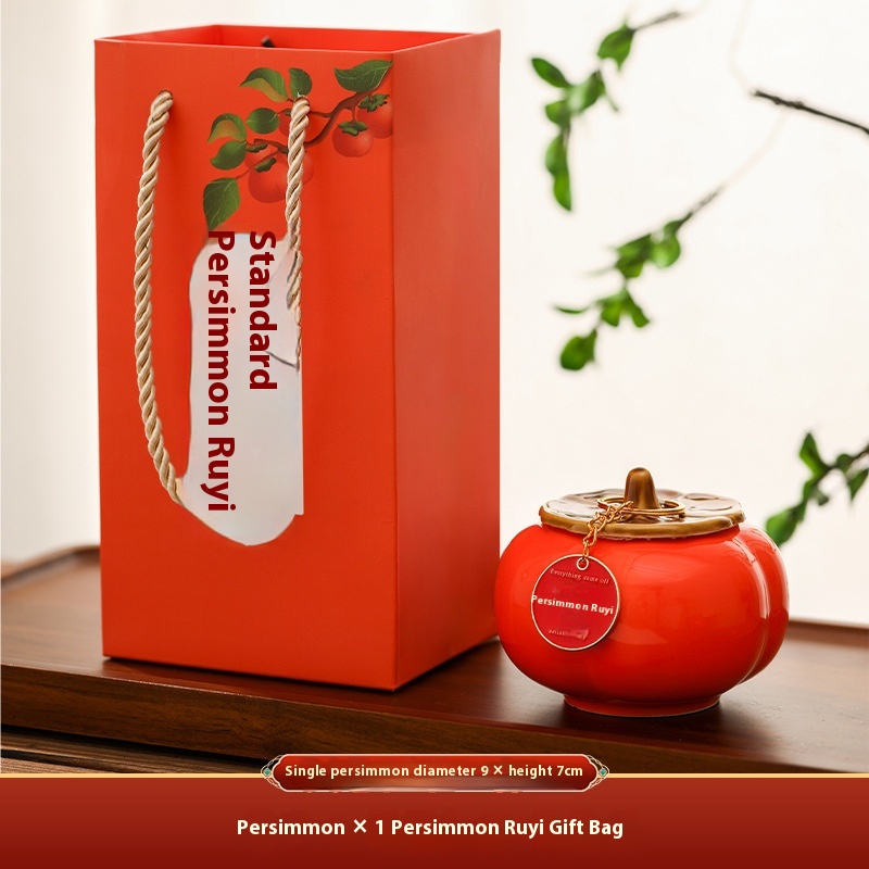 Persimmon Ruyi Ceramic Persimmon Sealed Multifunctional Tea Can Daily Home Bedroom Candy Gift Souvenir Set