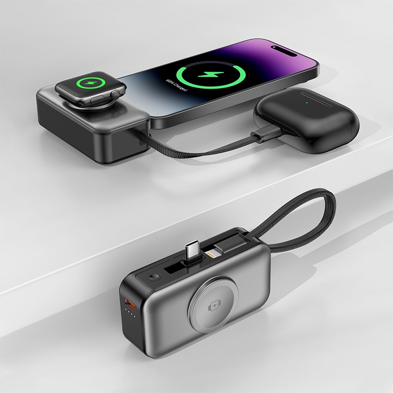 Fast Charging Three-in-one Magnetic Wireless Charging Mobile Power Support Watch Headphones Mobile Phone Multi-function Charging Bank