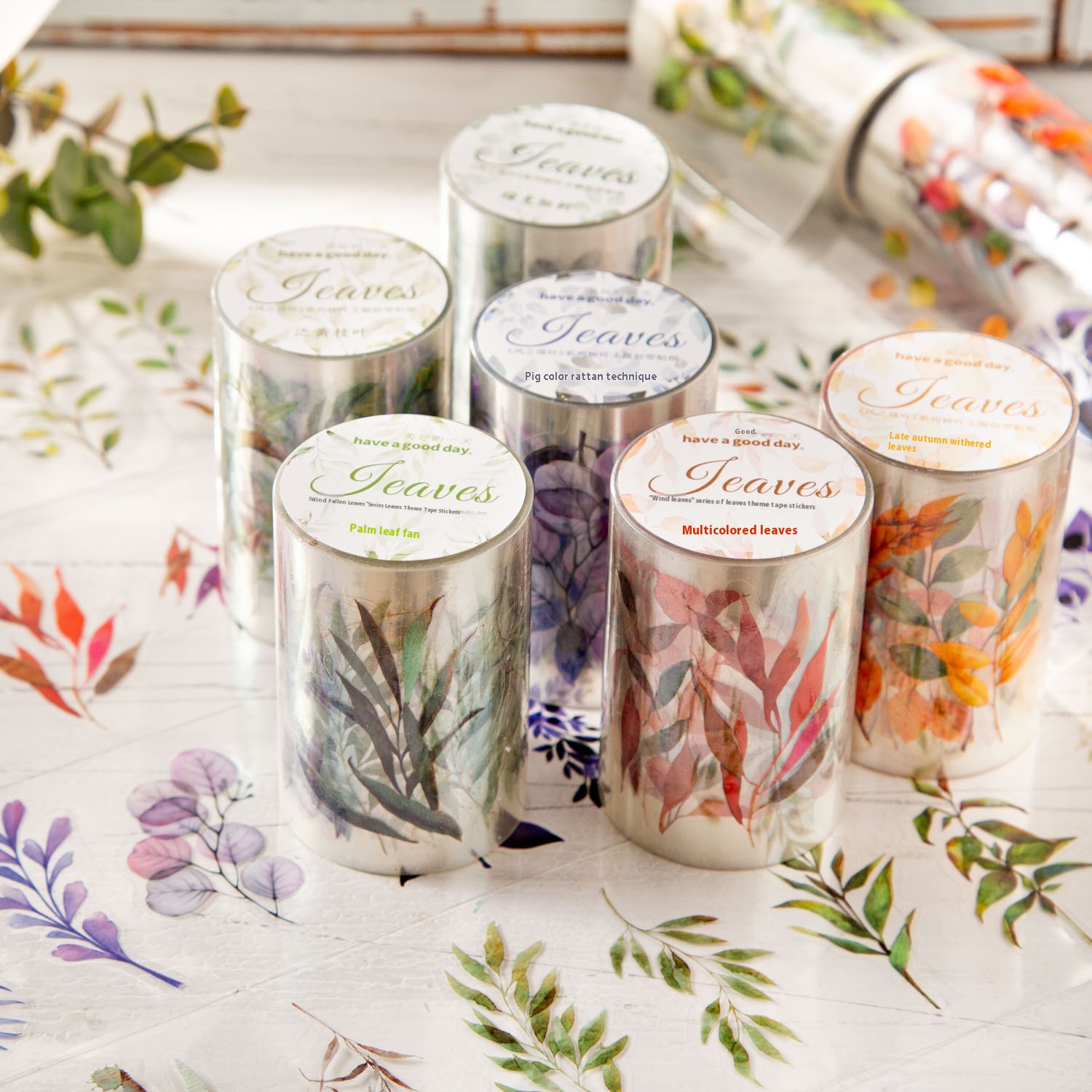 Good Day" Falling Leaves Of The Wind" Series Of Die-cut Leaf Handbags Decorated With6 Types Of P E T Tapes