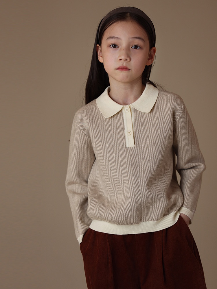 Children's Clothing Autumn Arrival Children's Herringbone Contrast Color Lapel Sweater Parent-child Casual Knitted Bottoming Top