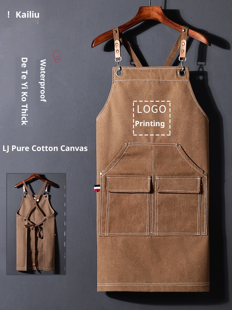 Thickened Waterproof Canvas Barista Apron Baking Milk Tea Shop Floral Bar Bartender Work Clothes Waist