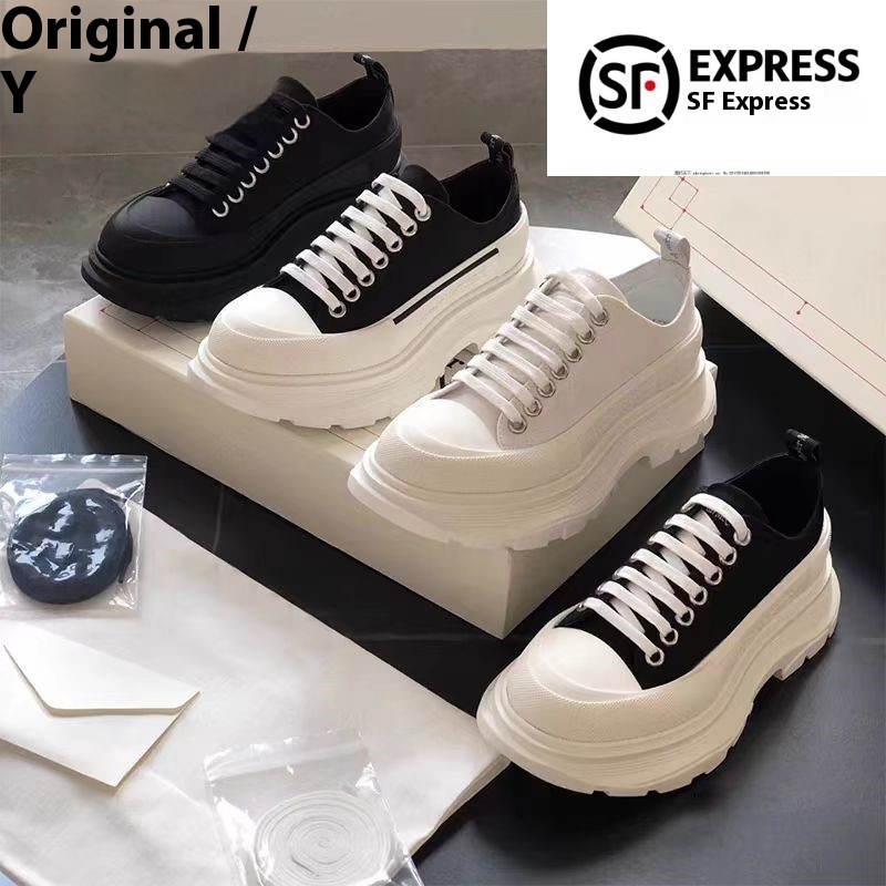 McQueen Canvas Shoes Women's Thick-soled High-rise Casual White Shoes All-match Autumn Lace-up Torre Shoes