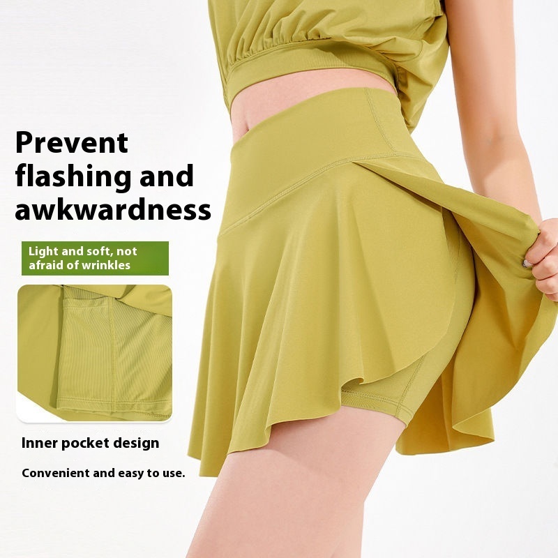 Summer Thin Sports Shorts For Women, Fake Two-Piece Short Skirts, Anti-Exposure, Quick-Drying, High-Waisted Yoga Skirts, Short Skirts To Prevent Embarrassment