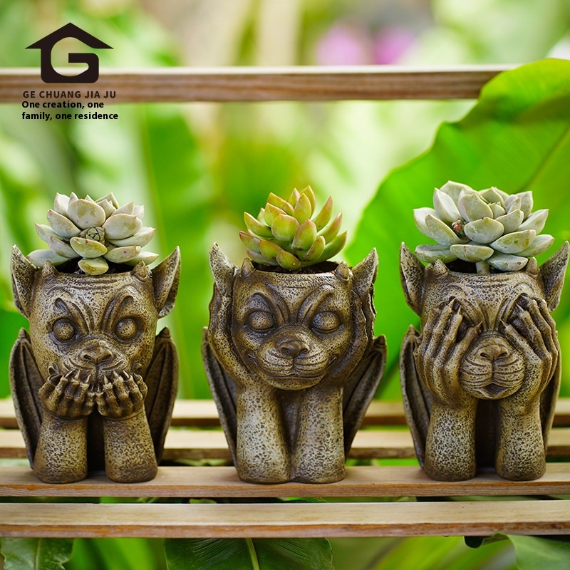 Creative Cartoon Three No Sculpture Fleshy Flower Pot Grass Head Doll Potted Vase Garden Courtyard Decoration Ornaments