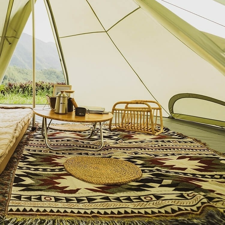 Diamond Check Picnic Cloth Vintage Camping Carpet Outdoor Leisure Picnic Mat Machine Washable Bohemian Blanket