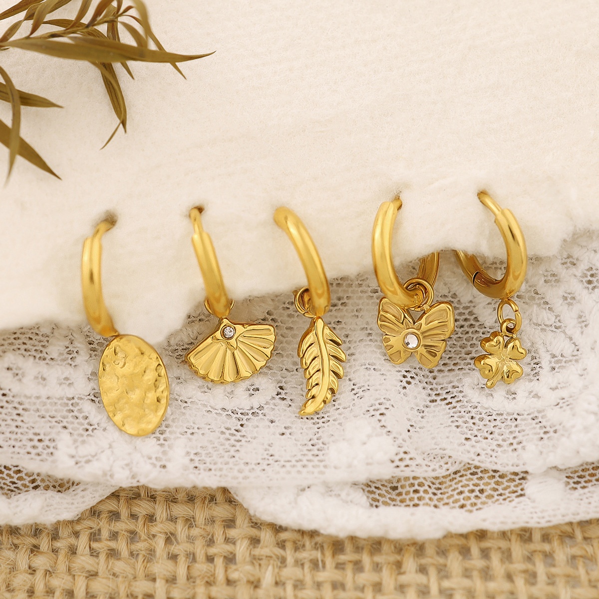 European And American Minute Style Geometric Ear Buckle Fan-shaped Butterfly Diamond Ring Earrings Summer High-grade Titanium Steel Women's Earrings