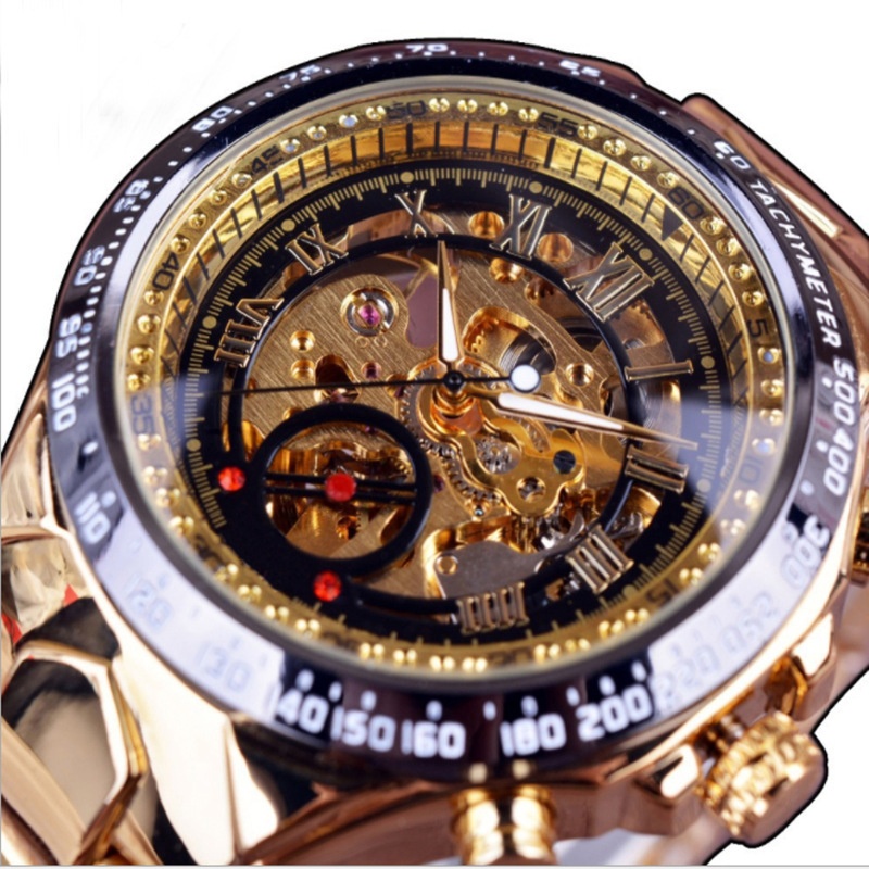 Popular Men's Steel Band Full Gold Watch Hollow IPJElectroplating Mechanical Watch