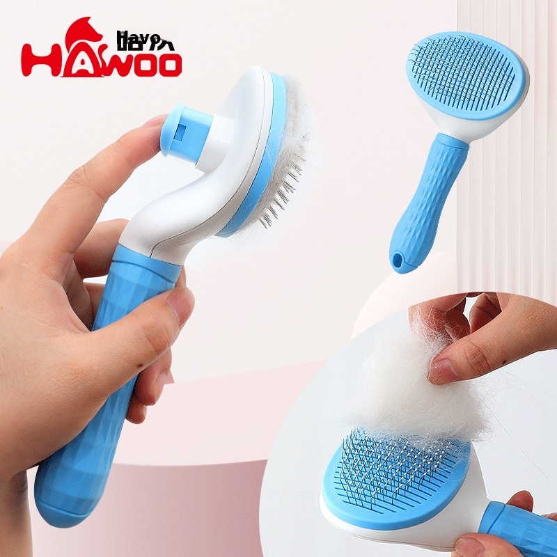 Havo Pet Self-Cleaning Comb Cat And Dog Universal Massage Comb Round Soft Handle Self-Cleaning Steel Needle Brush Hair Removal Comb