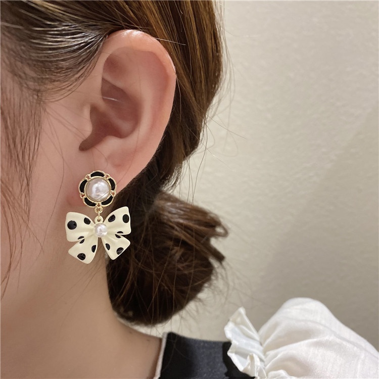 S925 Needle Autumn And Winter Pearl Earrings Earrings Korean Polka Dot Bow Earrings Earrings Earrings - 4