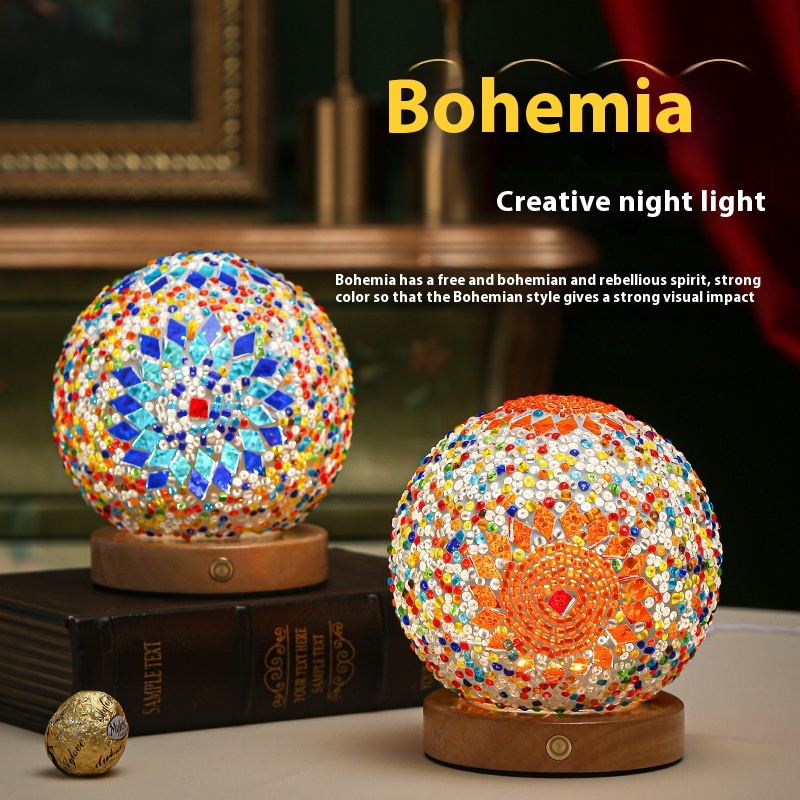 Baroque Night Light Romance And Freedom Bohemian Style Creative Rechargeable Table Lamp Decorative Glass Lamp - 2